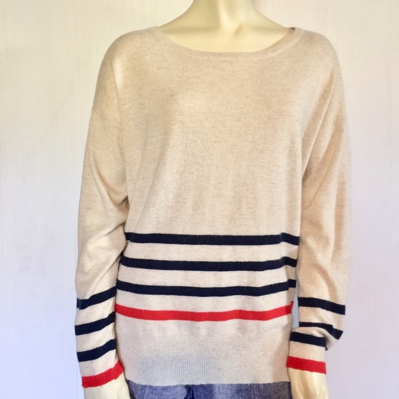 Mo:Vint New York striped pullover sweater beige‎ M - Picture 1 of 3